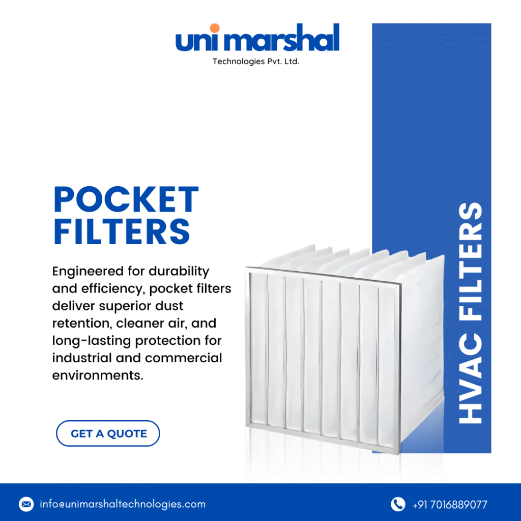 Industrial pocket filters designed for efficient dust retention, ensuring clean air and safe workplaces in harsh industrial environments.