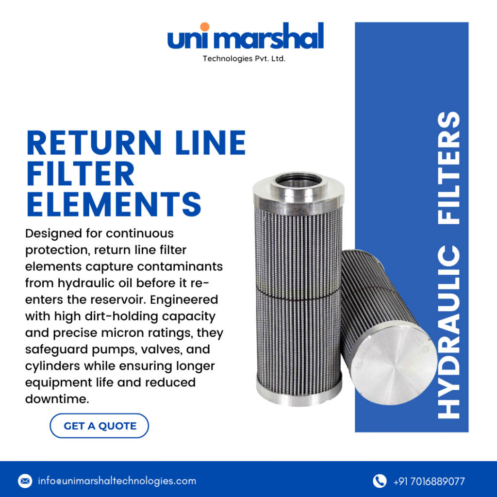 Return line hydraulic filter element for construction, mining, and industrial hydraulic systems.